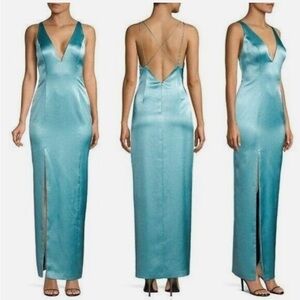 Aidan by Aidan Mattox Womens Blue Satin Evening Sheath Dress Gown size 6